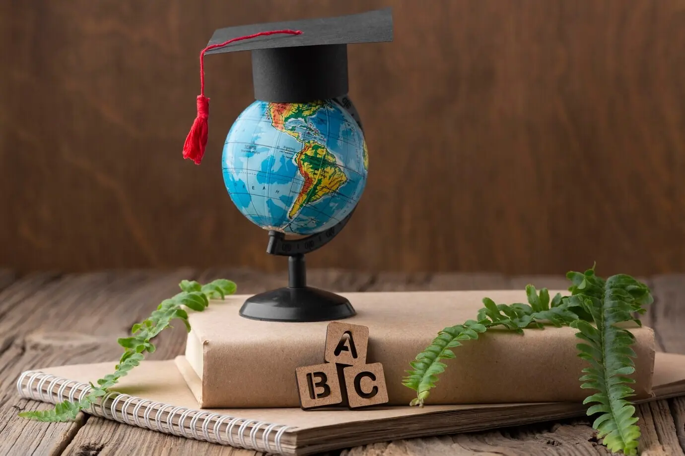 Anordnung mit Buch und Pflanzen